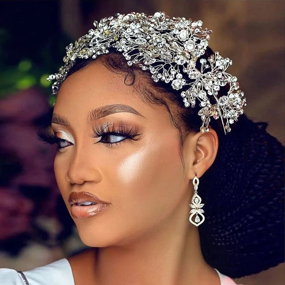 Luxury and Elegant Bridal Flower Rhinestone Headband Fashion Accessories set - EX-STOCK CANADA