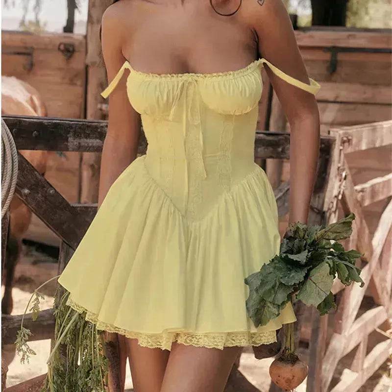 Elegant Chic Women Suspender Mini Skater Dress Summer Fashion Lace-up Slim Waist Pleated Short Dresses For Evening Party Cocktail Occasions - EX-STOCK Canada