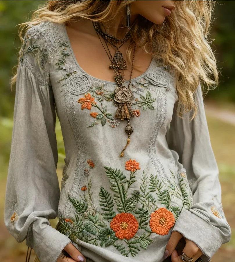 Chemise en lin brodée d'herbes et de fleursEX-STOCK Canada