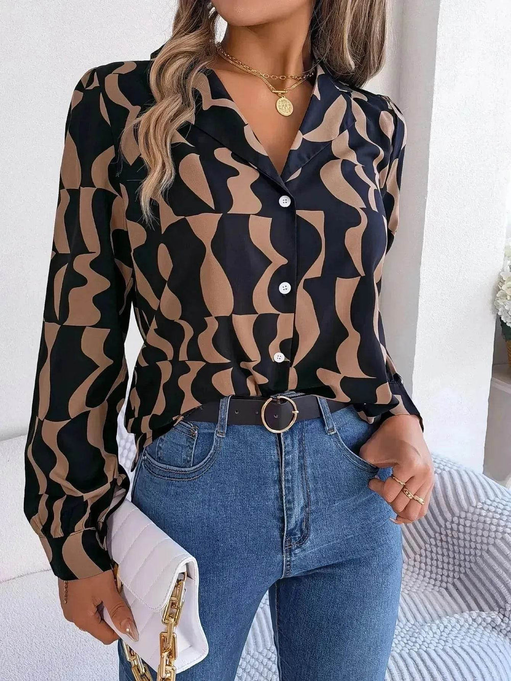 Commuting Elegant Contrast Color Striped Suit Collar Long Sleeve Shirt Formal Top for Women Office Wear Top - EX-STOCK Canada