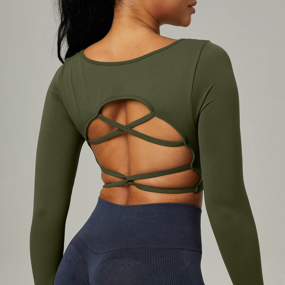 Long Sleeve Hollow Back Crop Workout Top for Women Sport Gym Top - EX-STOCK Canada