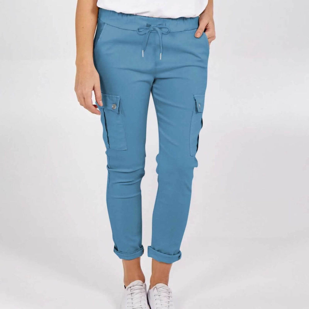 Casual Cargo Pants With Pockets Solid Color Drawstring Waist Pencil Trousers For Women - EX-STOCK Canada