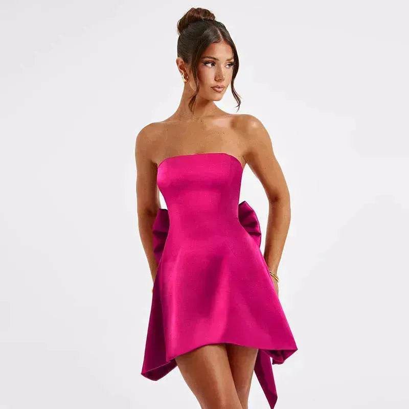 Women's Mini Tube Dress With Big Bow Summer Fashion Tube Top Short Skater Dress. - EX-STOCK Canada