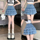 Elastic Jeans High Waist Layer Denim short mini flare skirt - EX-STOCK Canada