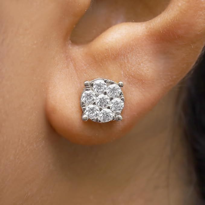 SAVEARTH DIAMONDS Carat Round Cut Lab Created Moissanite Diamond Cluster Stud Earrings In 14k Gold Over Sterling Silver Jewelry For Women EX-STOCK