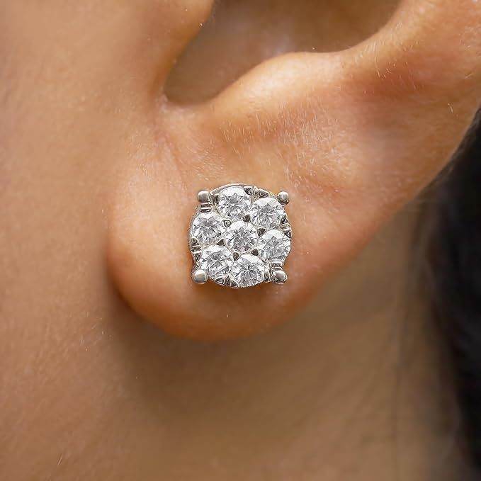 SAVEARTH DIAMONDS Carat Round Cut Lab Created Moissanite Diamond Cluster Stud Earrings In 14k Gold Over Sterling Silver Jewelry For Women - EX-STOCK Canada