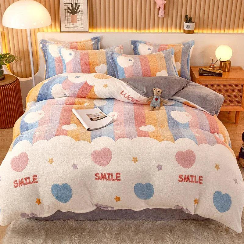 Housse de couette en molleton de corail Drap Taie d'oreiller en flanelleEX-STOCK Canada