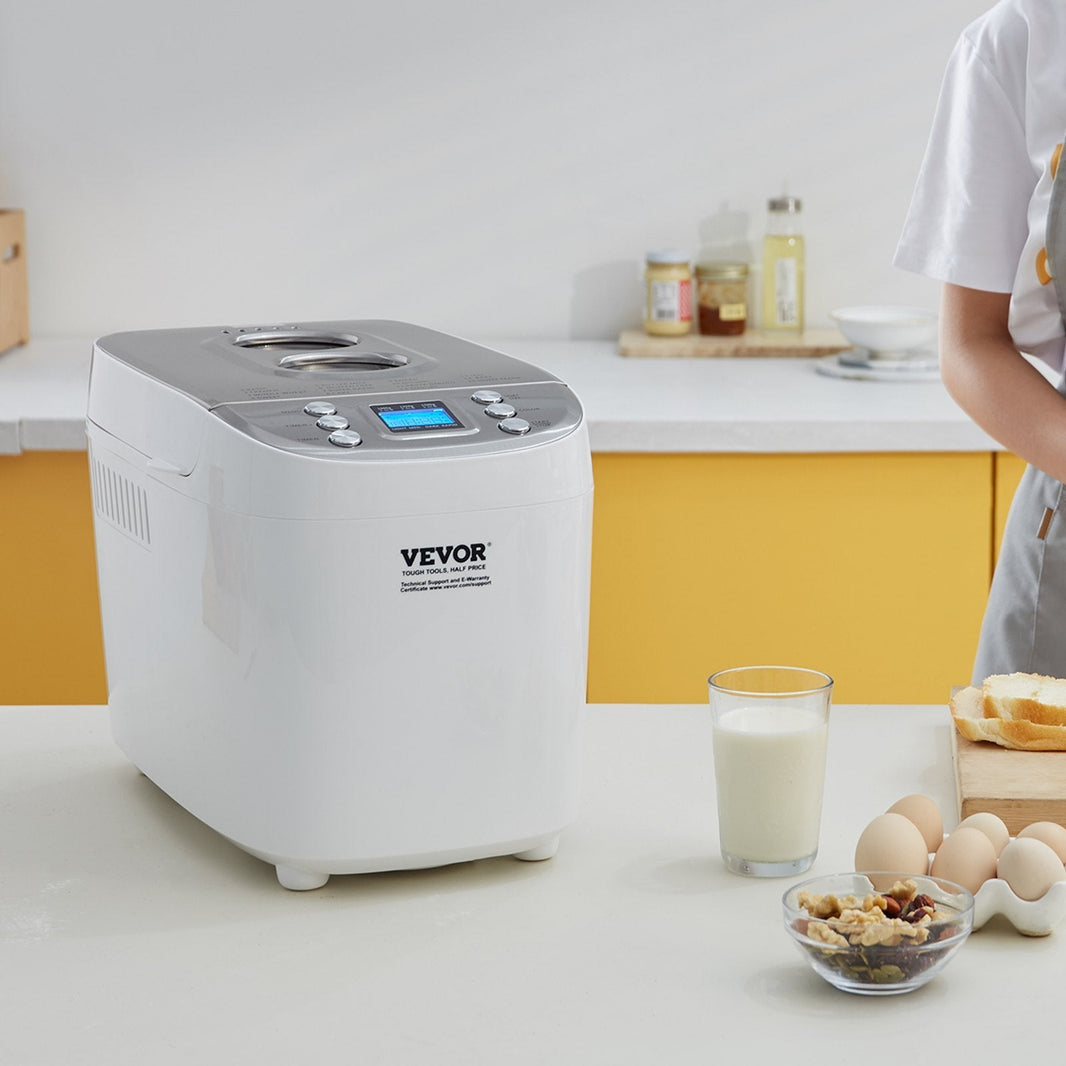 Bread Maker, 15-in-1 3LB Dough Machine, Nonstick Ceramic Pan Automatic Breadmaker With Gluten Free Setting, Whole Wheat Bread Making, Digital, Programmable, 3 Loaf Sizes, 3 Crust Colors, White EX-STOCK