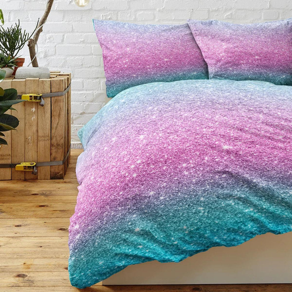 Girly Duvet Cover Rainbow Glitter Ombre Bedding Sets 3 Pcs Chic Purple Blue Green Pastel Bed Spreads Sparkle Quilt Cover Set With 2 Pillow Shams EX-STOCK Canada