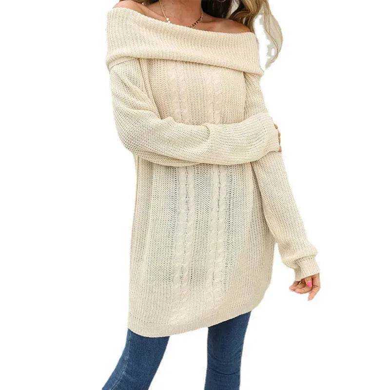 Lapel Loose Off shoulder Winter Knitted Tunic top - EX-STOCK Canada