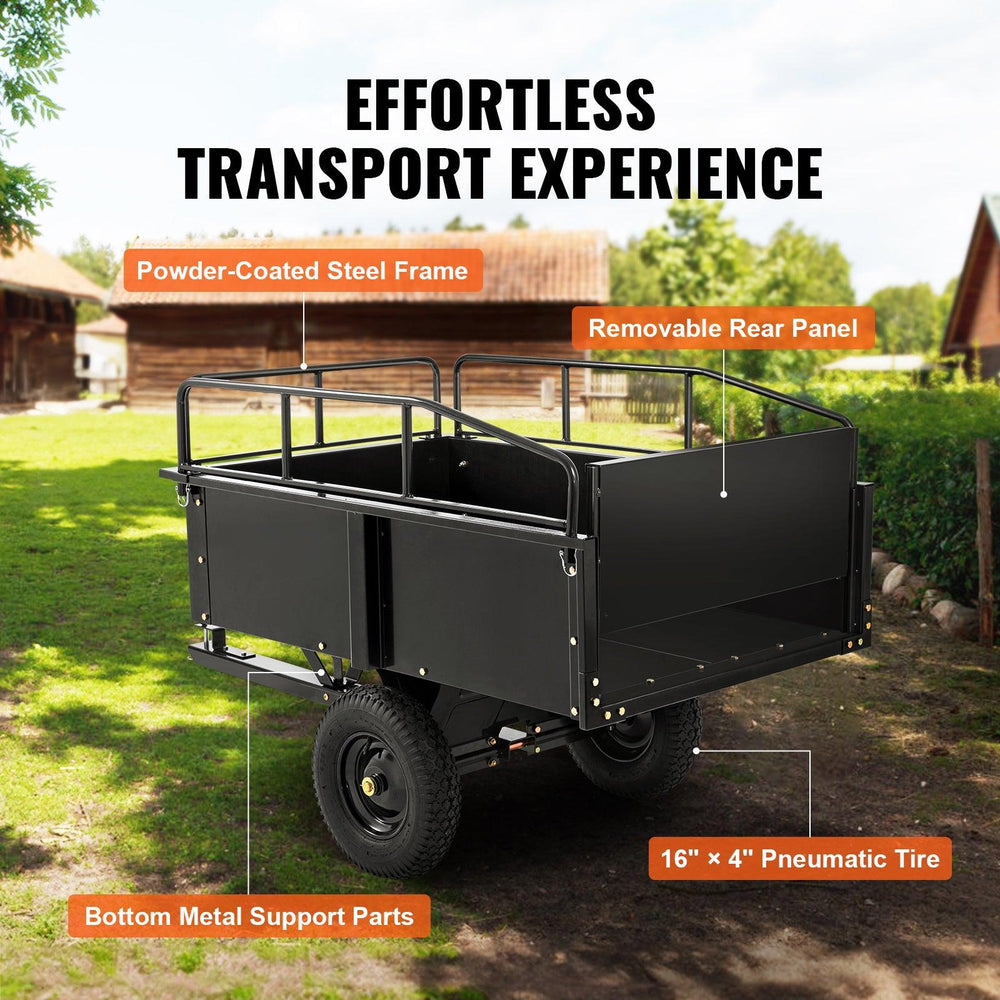 Remorque à benne en acier VEVOR pour VTT, 750 livres 15 pieds cubes, remorque utilitaire de jardin avec côtés amovibles pour tracteur tondeuse autoportéeEX-STOCK Canada
