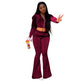 Women 2pcs Velvet Hoodie Wide leg Pant Crop top sweatsuit Athleisure Outfit - EX-STOCK Canada
