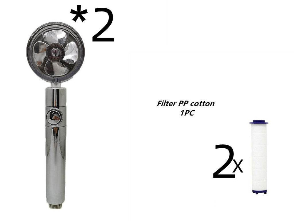 Propeller Driven Shower Head With Stop Button And Cotton Filter Turbocharged High Pressure Handheld Shower Nozzle - EX-STOCK Canada