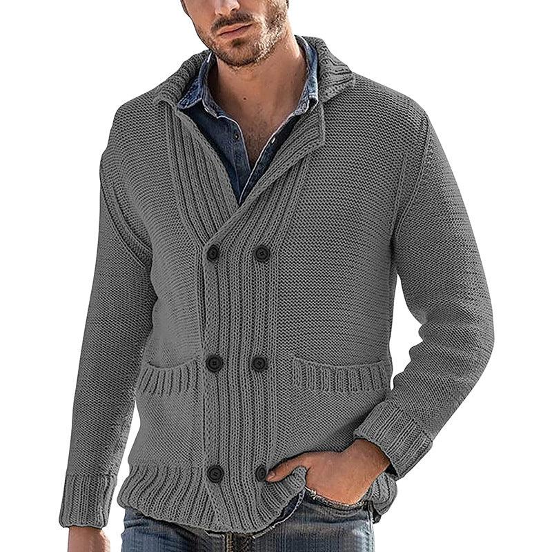 Chaqueta de punto para hombre de manga larga con solapa y color sólidoEX-STOCK Canada