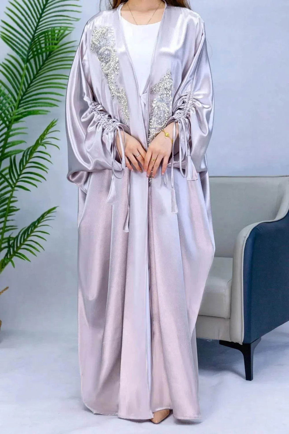 Simple Middle East Turkey Solid Color Plus Size Satin Robe Dubai Abaya Coat Turkey Abaya Kimono - EX-STOCK Canada
