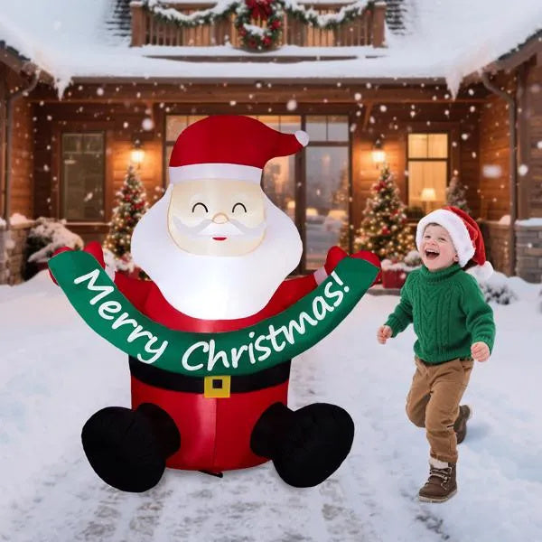 5.8FT Lighted Christmas Inflatable Decoration, Inflatable Santa Claus Holding Banner, Funny Blow Up Yard Decorations With Built-in LED Lights For Holiday Party Front Yard Lawn Garden Decor EX-STOCK Canada
