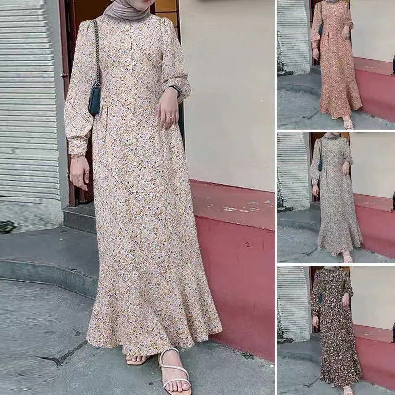 Vêtement musulman style bohème robe courte à petites fleurs - EX-STOCK Canada
