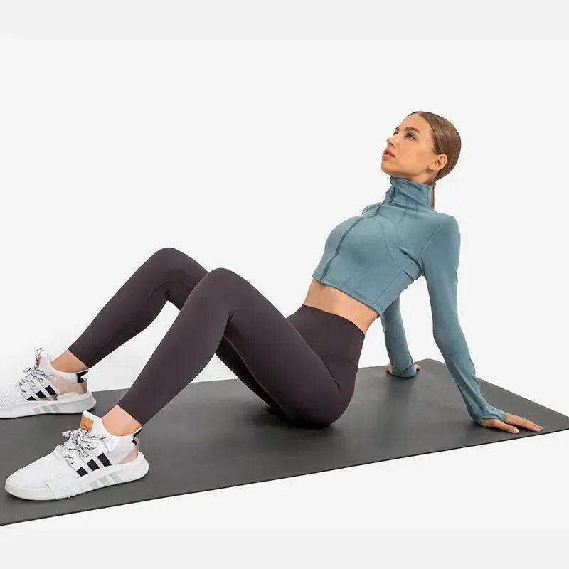 Autumn And Winter New Elastic Slim-fit High neck Zip Up Yoga crop top - EX-STOCK Canada