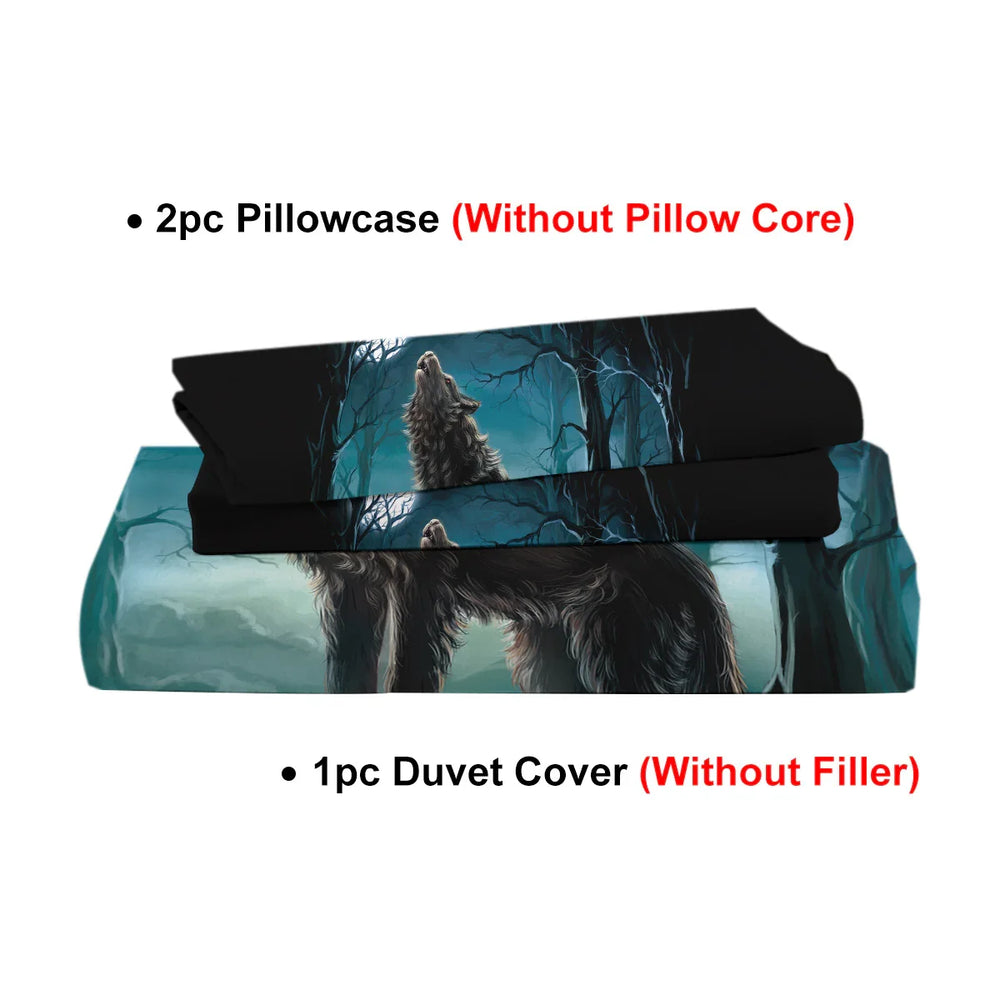 Moon Wolf Bedding Green Watercolor Forest Wolf Landscape Duvet Cover Sets 3 Pieces Wild Animal Bedding Set Twin Full Queen King Size EX-STOCK Canada