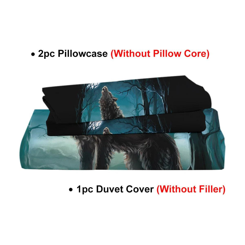 Linge de lit Moon Wolf Vert Aquarelle Forêt Paysage Loup Housse de Couette Ensemble 3 Pièces Ensemble de literie Animaux Sauvages Taille Simple Double Queen KingEX-STOCK Canada