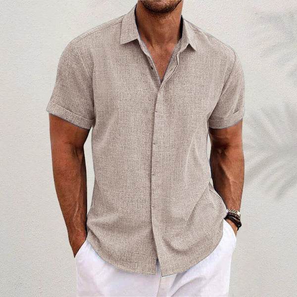 Men's Solid Color Loose Linen Short-sleeved shirt - EX-STOCK Canada
