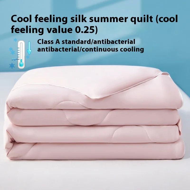 Pure Color Cool Silk Summer Blanket Airable Cover Single Double Summer Ice Cream Ice Silk Summer Quilt Machine Washable Thin Duvet EX-STOCK Canada