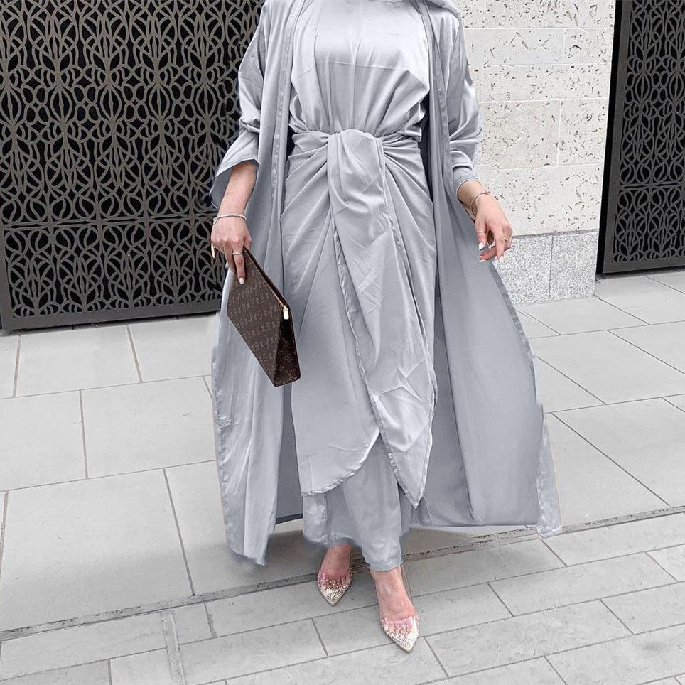 Vestido de satén traje de tres piezas femenino