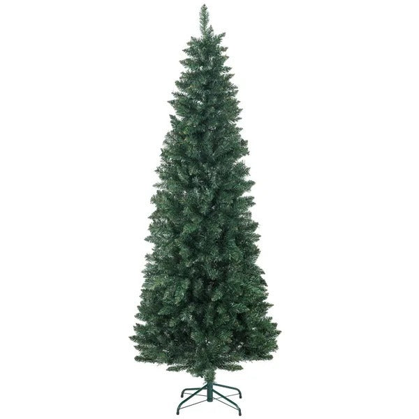 7ft Tall Pencil Artificial Christmas Tree With 687 Branch Tips With Steel Base, Green EX-STOCK Canada