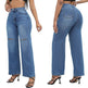 Elegant Ripped Wide-leg Baggy Jeans Pant Women - EX-STOCK Canada