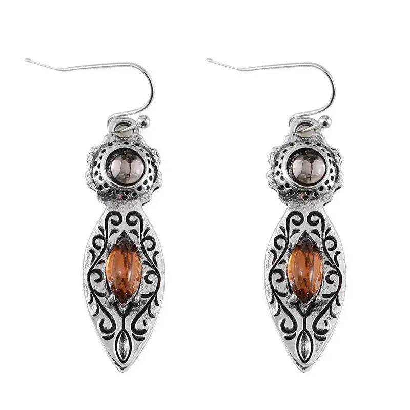 European And American New Retro Pattern Two-tone Gemstone Drop Earrings - EX-STOCK Canada