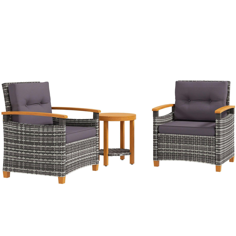 Outdoor-Bistro-Set Rattan-Patiomöbel mit Kissen für Veranda, Hinterhof, Garten, GrauEX-STOCK Canada