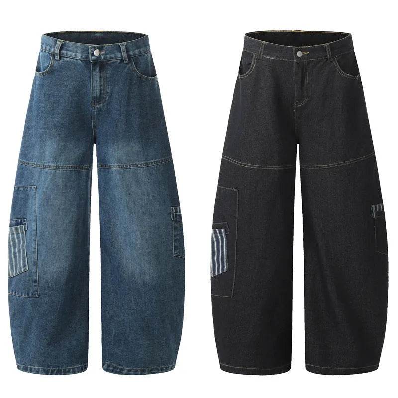 American Style Vintage Stripe Pocket Stitching Machete Baggy Jeans Pant For Men And Women - EX-STOCK Canada