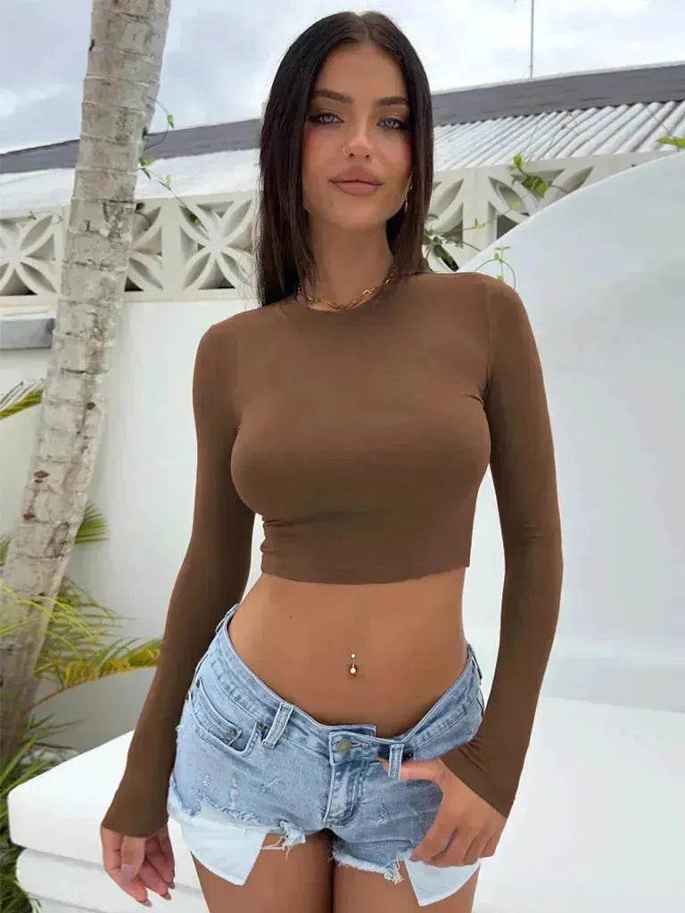 Slim Long Sleeve Crop Top Y2K Fashion Tank Top Women Clothing Casual Evening Top - EX-STOCK Canada