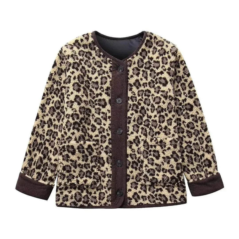 Casual Fall winter Leopard Button fleece Plush Cardigan jacket for women - EX-STOCK Canada