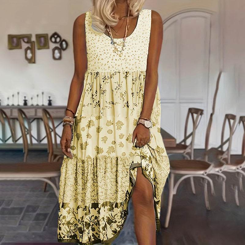 Casual Summer Boho Dress Floral Sleeveless Midi Dress - EX-STOCK Canada