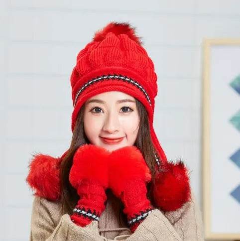 Women Cozy Knit Fleece-Feel Beanie With Ear Flaps Winter Hat Perfect For Skiing & Outdoor Activities - EX-STOCK Canada