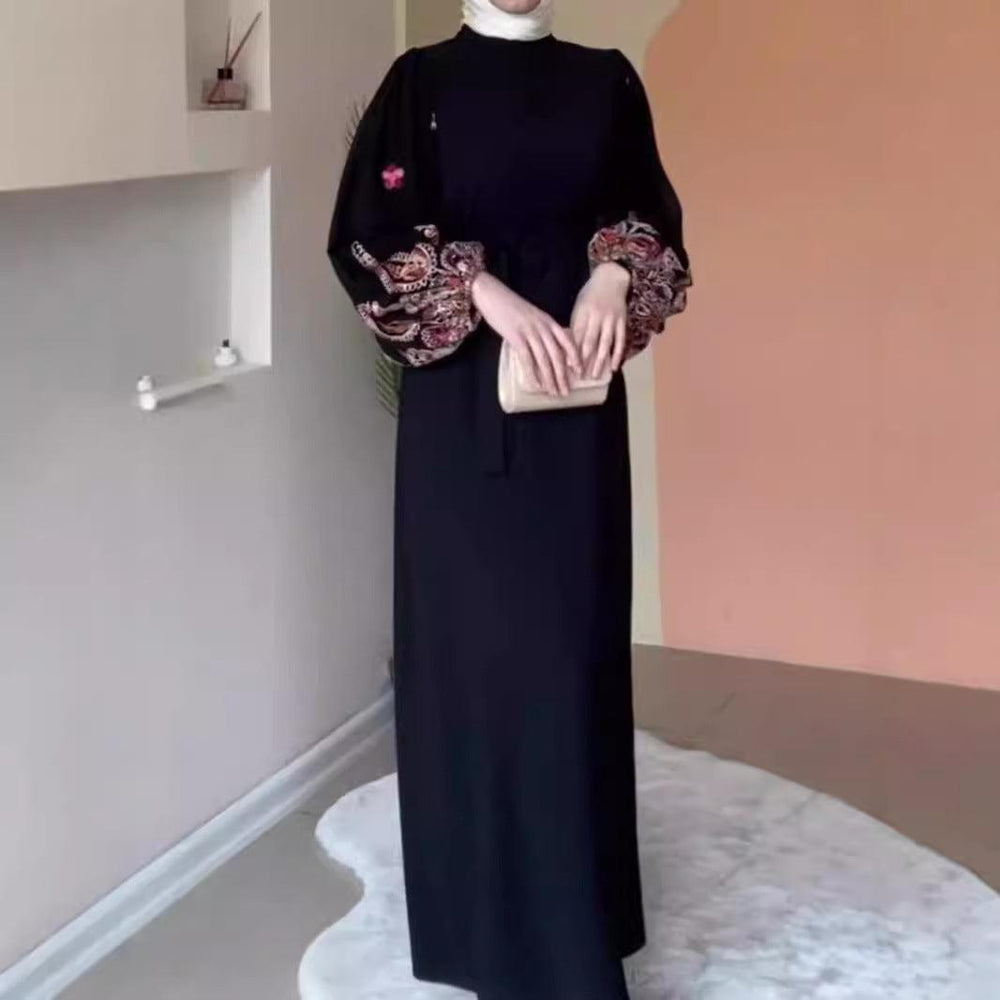 Temperament Printed Loose Long Muslim Gown Dress - EX-STOCK Canada