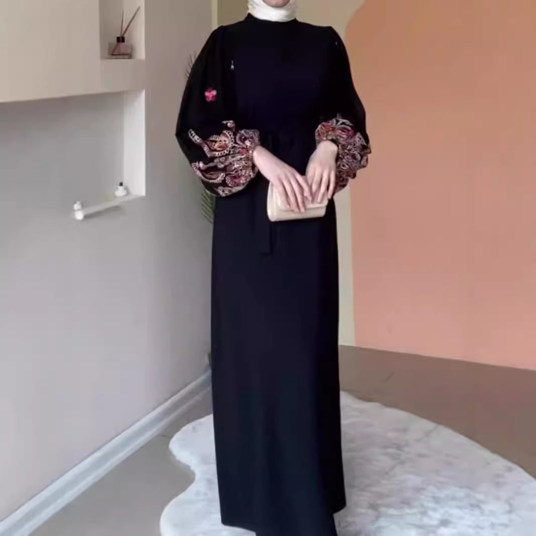 Temperament Printed Loose Long Muslim Gown Dress - EX-STOCK Canada