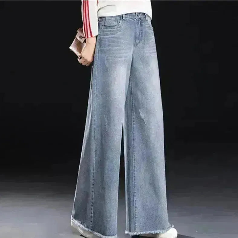 Pantalons de jeans baggy aux jambes larges à l'ourlet cru