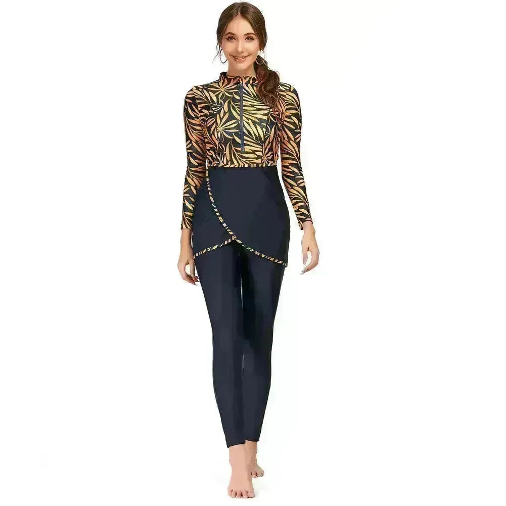 ArabSwimsuit Long-sleeved Trousers Three-piece Set Conservative Sun Protection With Chest Pad EX-STOCK