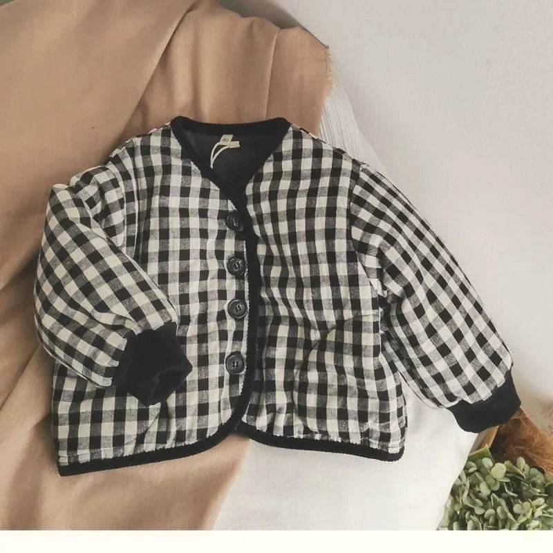 Elegant Cotton-padded All-matching Children's Baby girl Plaid Jacket top - EX-STOCK Canada