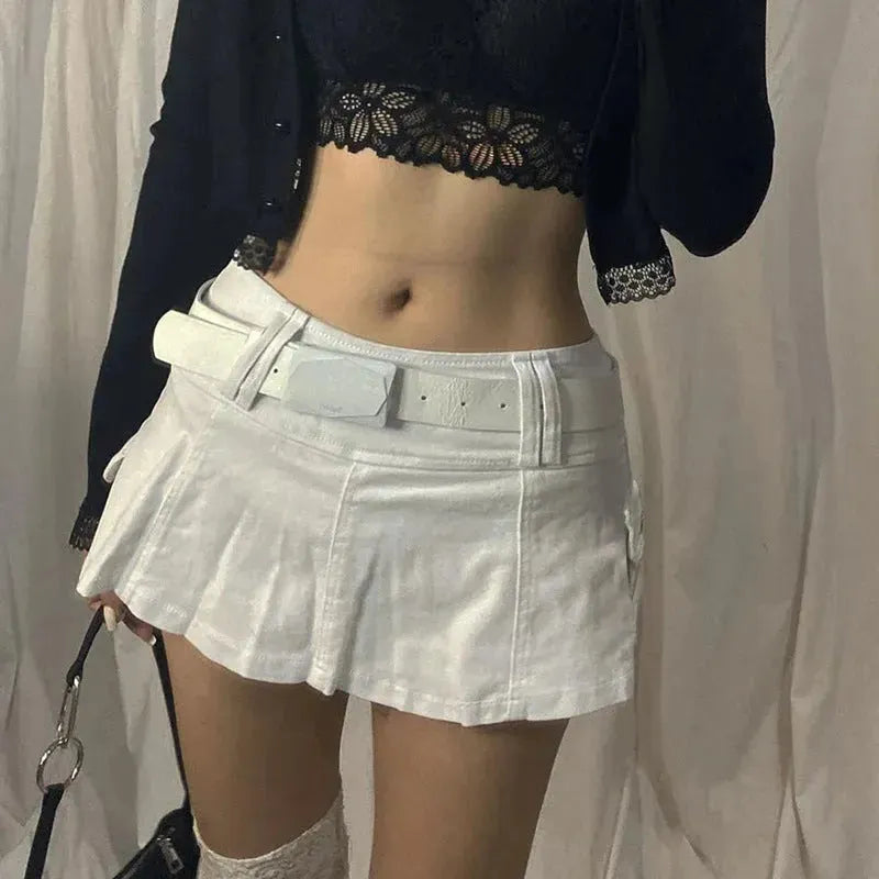 Solid White Black Denim Fashion Mini Skirt - EX-STOCK CANADA