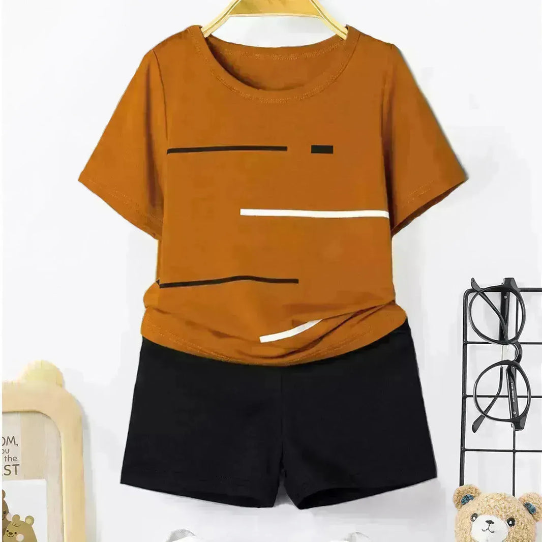 T-shirt a strisce stampato a collo rotondo Shorts Abito