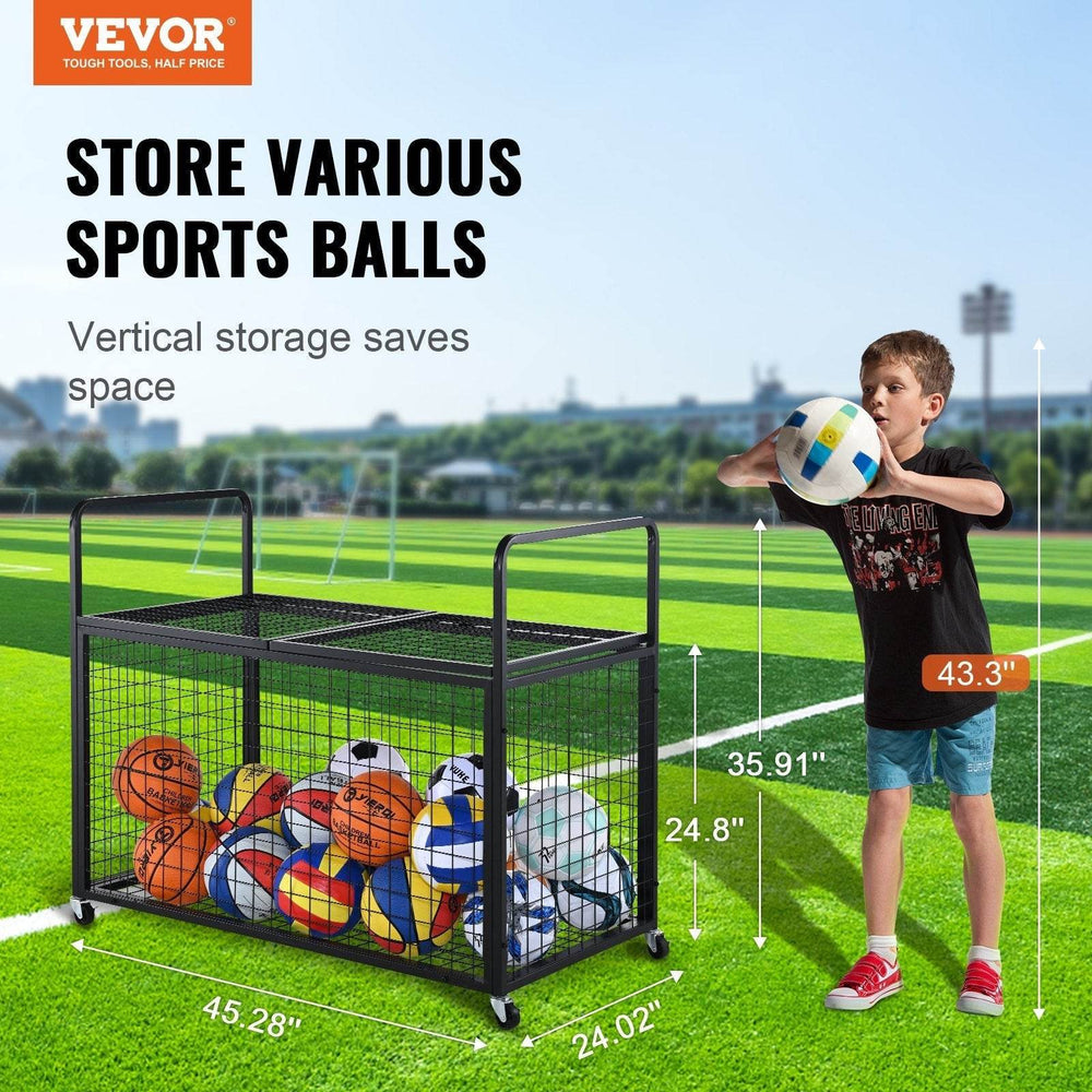 Rolling Sports Ball Storage Cart, Lockable Basketball Cage With Double Lids, Sport Equipment Holder Organizer For Indoor Outdoor, Steel Storage Rack For Garages, Playgroup, Gym And Schools - EX-STOCK Canada