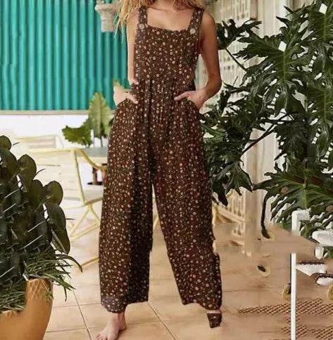 Casual Summer Cotton Floral Sleeveless loose Jumpsuit - EX-STOCK Canada