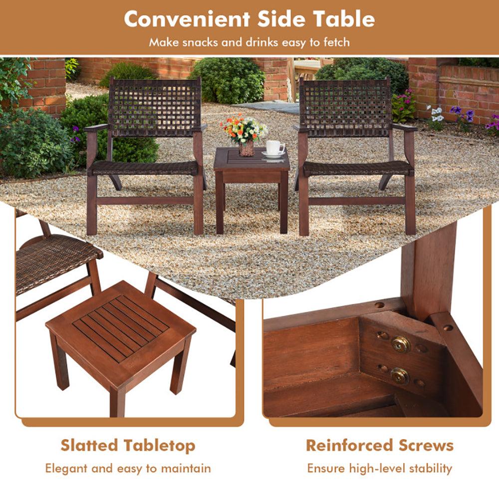 Conjunto de Muebles de Patio de Madera con Ratán de 3 Piezas para ExterioresEX-STOCK Canada
