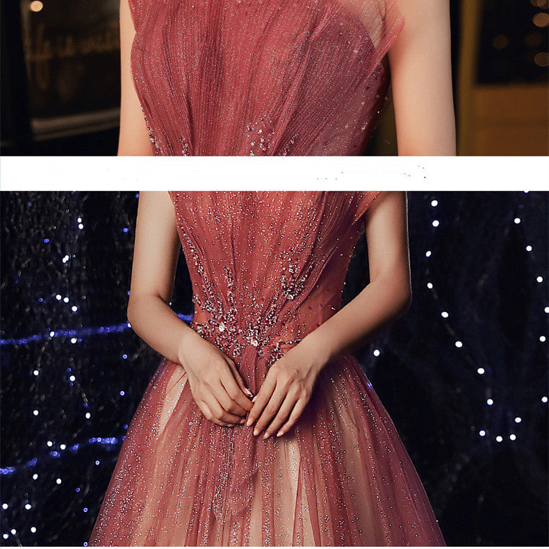 Evening Female Toast Dress Red Bridal Dinner Tube Top Long Dress Host Fairy Spirit EX-STOCK Canada