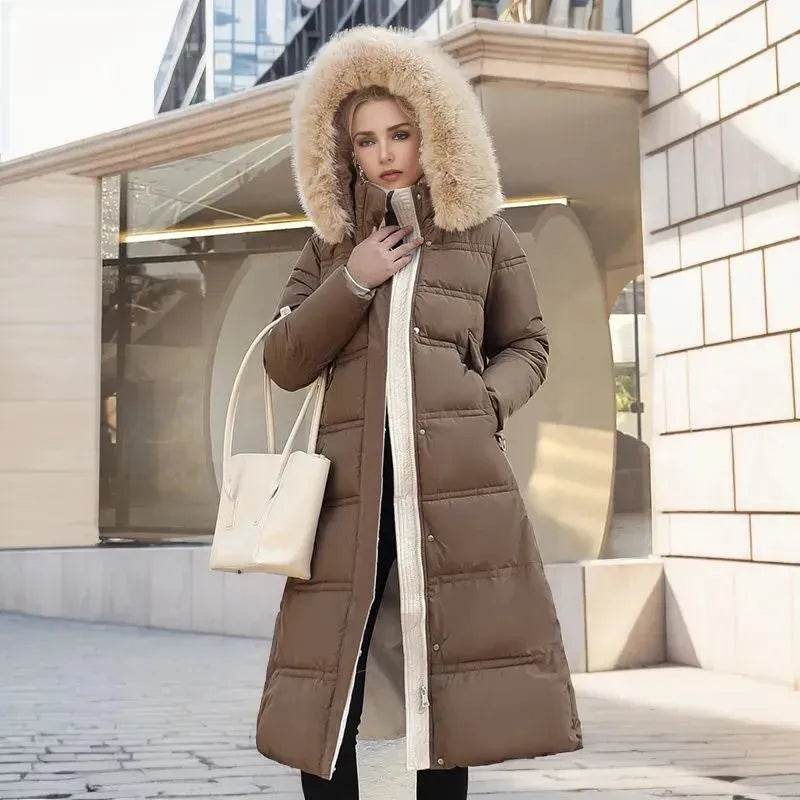 Women's Mid Length Fur Hoodie Winter Jacket Coat - EX-STOCK Canada