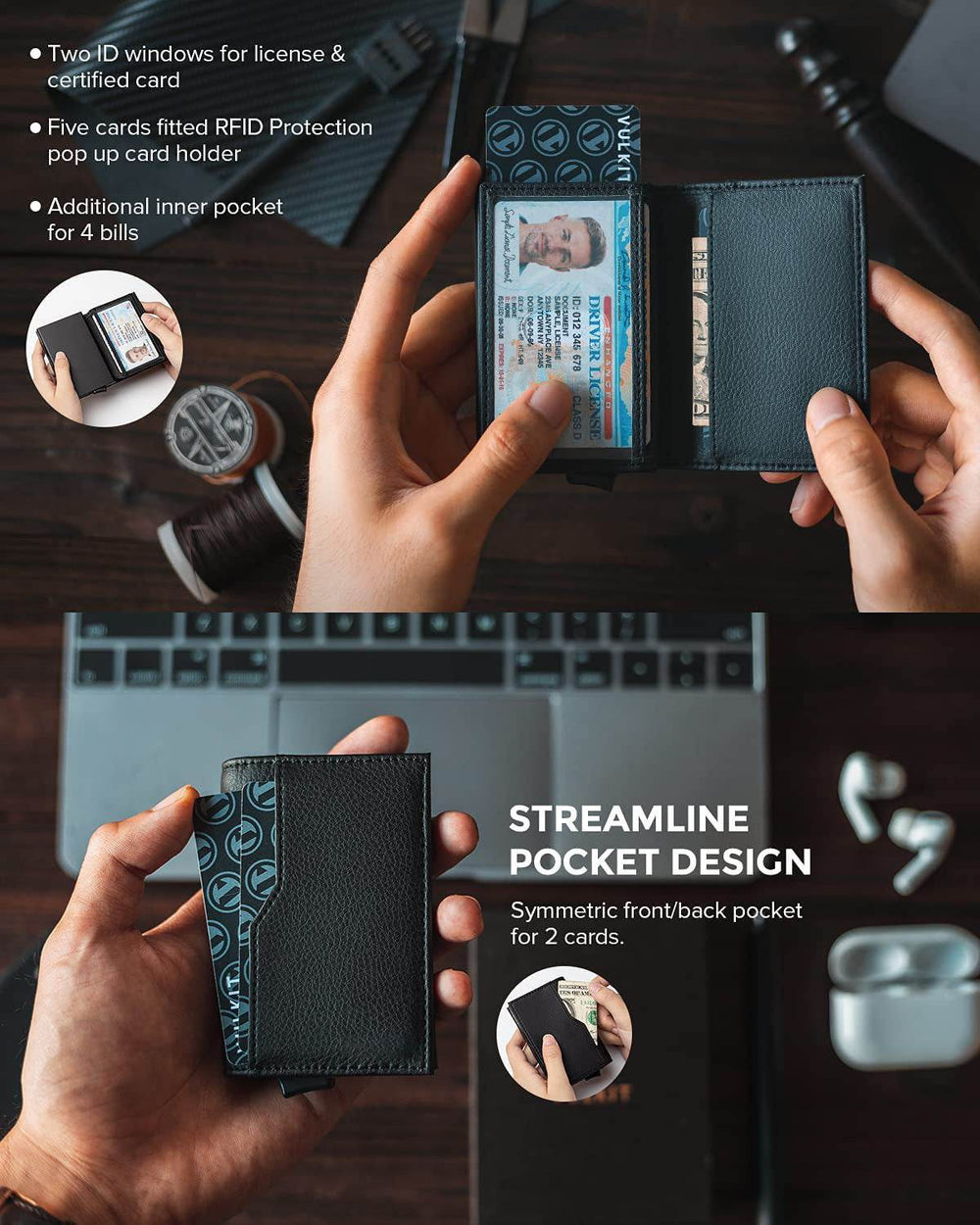 Credit Card Case With Double Id Window Rfid Blocking Automatic Leather Up Card Wallet - EX-STOCK Canada