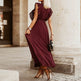 Maxi Dresses For Women - Elegant V Neck Ruffled Sleeves Empire Waist Pleated Flowy Dress - EX-STOCK Canada